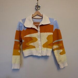 Retro Cropped Cardigan | Abstract Knit |  Size M | Vintage Vibe